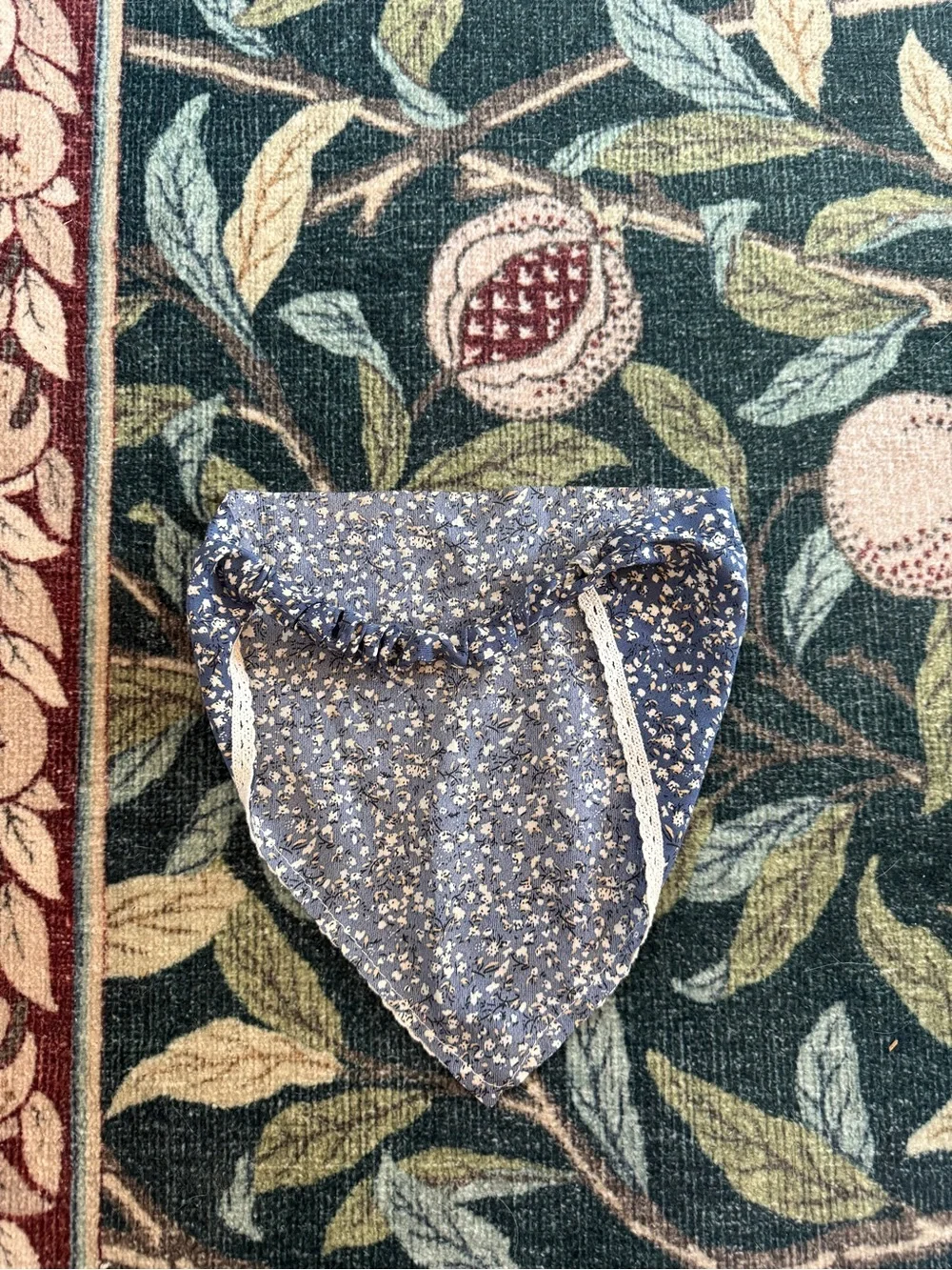 Blue Floral Bandana with Lace Trim